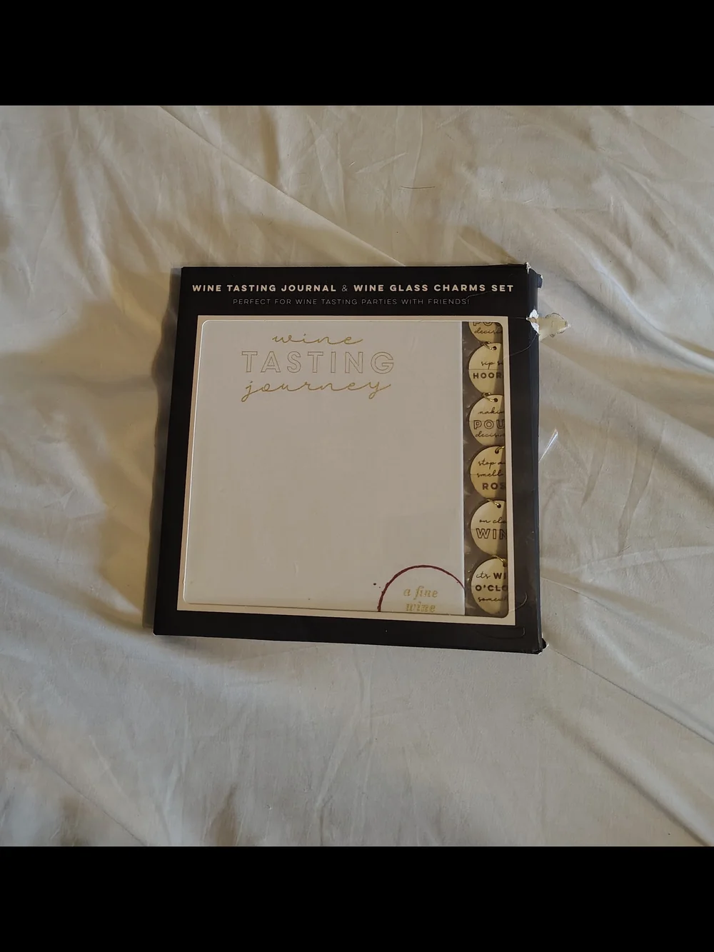 Cute Whimsical Wine Tasting Journal & Glass Charms Gift Set